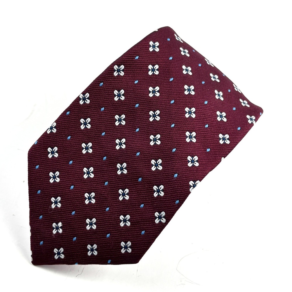 Vtg Delio Collection Necktie Mens Burgundy Floral Geometric Dark Academia Preppy